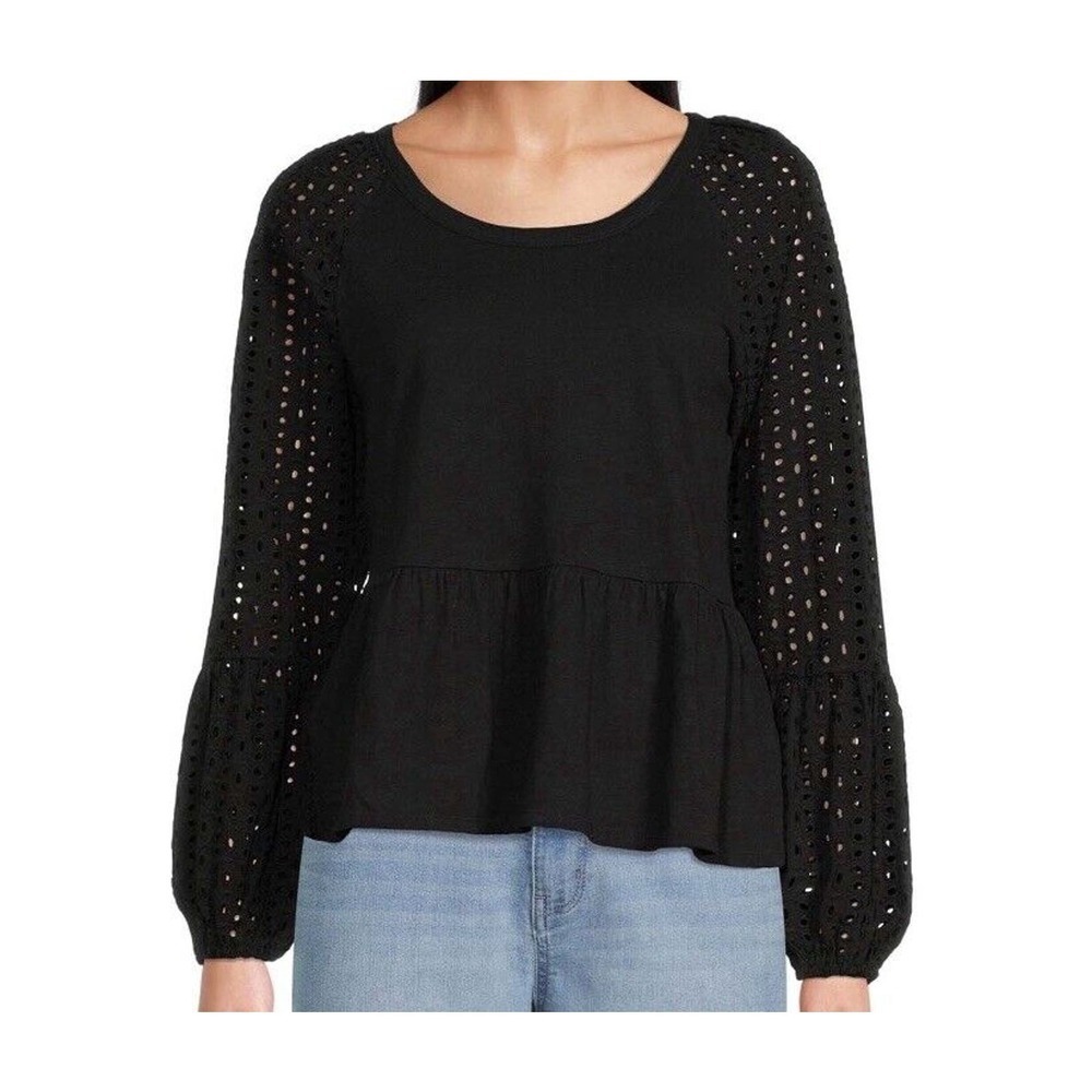 Time And Tru Women’s Eyelet Top Size XL 16 18 Black Soot NWT